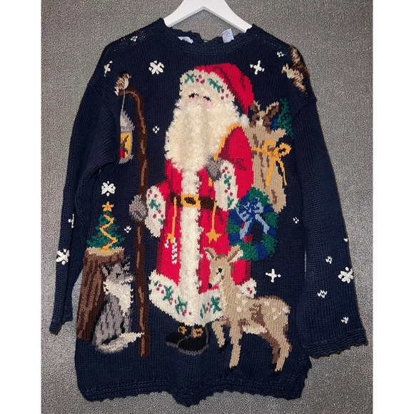 Northern Isles Sweaters - Vintage Hand knitted Northen Isle signature Santa/Christmas Sweater
